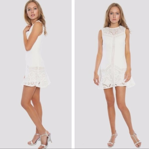 ENGLISH FACTORY WHITE LACE SLEEVELESS A LINE MINI DRESS MEDIUM - Picture 1 of 13